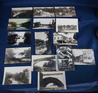 15 Antique Real Photo Postcards Chagrin Falls,  Ohio Street View Stores Bridges