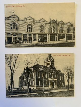 Postcard Antique,  Shelbina,  Mo.  Business Block And Public School,  Postmark 1910