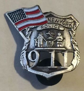 9/11 York Police Memorial Pin With Flag