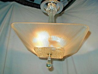 Vtg Antique Art Deco Industrial Mcm Bubble Glass Shade Light Fixture Chandelier
