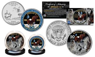 Apollo 11 50th Anniversary Man On Moon 2 - Coin Set Fl.  Quarter & Jfk Half Dollar