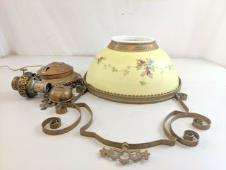 Antique Vintage Victorian Hand Painted Hanging Lamp Brass