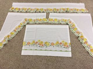 Vtg Kitchen Curtains Valance Topper Ruffle Green Yellow Orange Floral Sears Usa