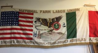 Huge 40’s - 50’s National Farm Labor Union Flag Silk Pre Ufw Cesar Chavez Usa Vtg