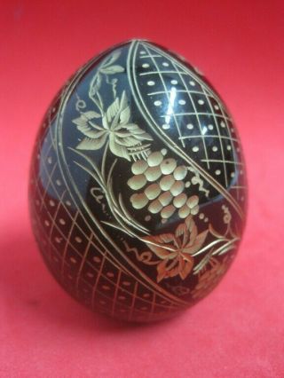 Vintage Russian Green Bohemian Crystal Engraved Gilded Fabergé Style Egg