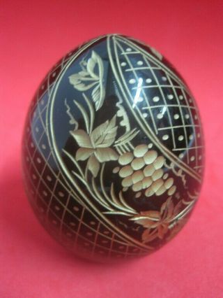 Vintage Russian Green bohemian Crystal Engraved Gilded Fabergé style Egg 2