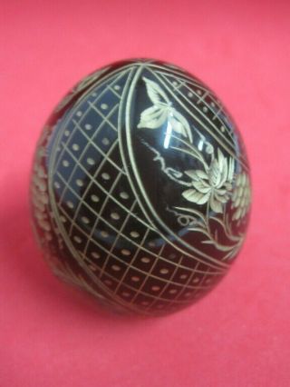 Vintage Russian Green bohemian Crystal Engraved Gilded Fabergé style Egg 3