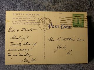 Vintage Postcard Hotel Morton,  Virginia Ave. ,  Near Atlantic City,  N.  J. 2