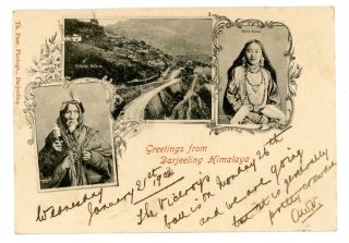 1903 India Vignette Court Sized Postcard Of Darjeeling By Th Paar
