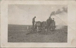 (n357) Vintage Postcard,  Rppc,  Plowing With Steam Engine