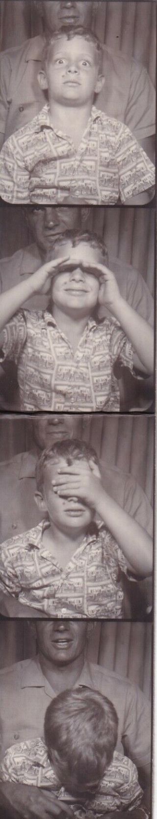Vintage Photo Booth - 4 Photos - Funny Young Boy W/dad,  Making Faces,  Hiding