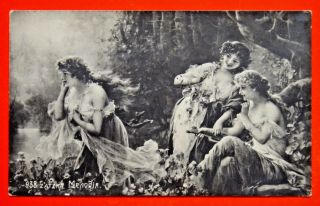 140250 Hans Zatzka " Melody " Pretty Woman Long Hair Nymph Antique Postcard C1910