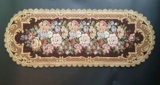 Vintage Gobelin Mat Gold Brocade Tapestry Table Runner Floral Made In Germany