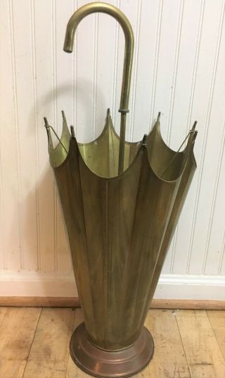 Vintage Solid Brass & Copper Umbrella - Shaped Umbrella / Cane Stand 26” Tall