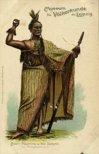 Zealand,  Armed Maori Chief Ready For War,  Facial Tattoo (1913) Postcard