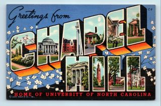 Greetings From Chapel Hill North Carolina Large Letter Postcard - Curt Teich
