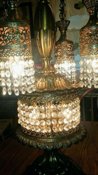 Antique Waterfall L&L WMC LOEVSKY CAST METAL CRYSTAL PRISM TABLE LAMP. 5