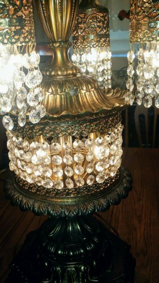 Antique Waterfall L&L WMC LOEVSKY CAST METAL CRYSTAL PRISM TABLE LAMP. 8
