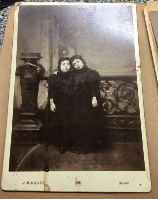 Victorian Cabinet Photograph Young Twin Girls In Mourning Post Mortem Chile Dead