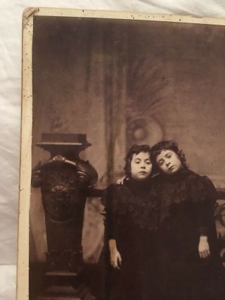 Victorian Cabinet Photograph Young Twin Girls in Mourning Post Mortem Chile Dead 6