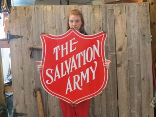 Vintage Salvation Army Porcelain Enameled Sign Retail Thrift Store Advertising