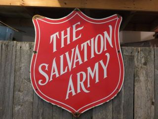 Vintage Salvation Army Porcelain Enameled Sign Retail Thrift Store Advertising 3