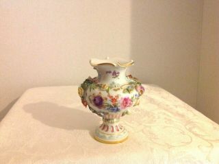 Antique Vintage Meissen Dresden Hand Painted Small Bud Vase Encrusted