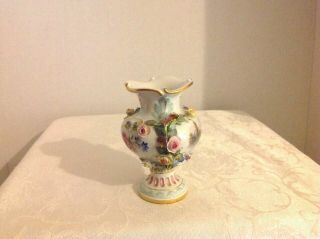 Antique Vintage Meissen Dresden Hand Painted Small Bud Vase Encrusted 2