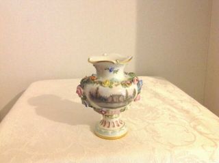 Antique Vintage Meissen Dresden Hand Painted Small Bud Vase Encrusted 3