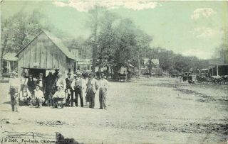 C1910 Postcard; People Pose In Town Square,  Pawhuska Ok Osage County Posted