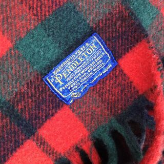 Pendleton Vintage Red Tartan Plaid Virgin Wool Stadium Blanket Throw With Fringe 3