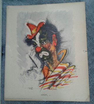 DONALD ART CO Clown Lithograph Prints PAT & MICK 1960 Signed Penn 6 