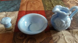 1978 Small Avon blue glass bowl with pitcher.  Near 2