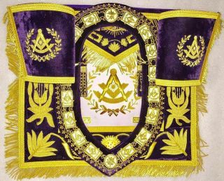 Masonic Grand Lodge Past Master Apron Collar & Cuffs Purple