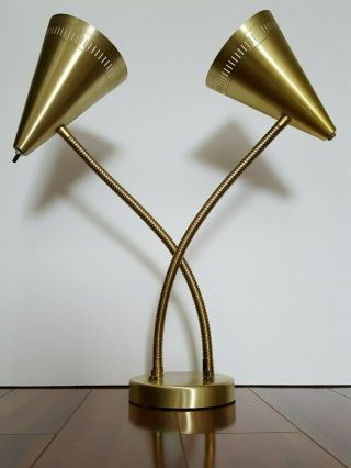 Vintage Mid - Century Atomic Double Cone Goose Neck Desk Table Lamp 25 "