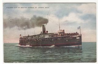 Steamer City Of Benton Harbor St Joseph Michigan 1910 Postcard