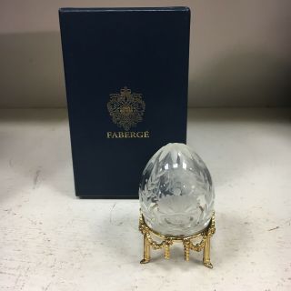 Hand Cut Crystal Clear Glass Sollid Egg W/ Stand Engraved Signed Faverge 0203
