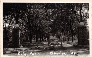 D6/ Oberlin Kansas Ks Real Photo Rppc Postcard C40s City Park View