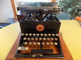 Sun Model 2 Typewriter W/original Oak Base And Tine Cover,  Very Good