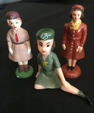 Vintage Girl Scout Cake Toppers 7390gg Plastic Brownie Ceramic