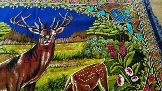 Vtg Velvet Deer Tapestry Wall Hanging Rug Stag Fawn Cabin,  Camp,  Man Cave 7