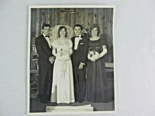 Vintage Black & White Photograph Bride Groom Wedding Dress Tuxedo Party B&w