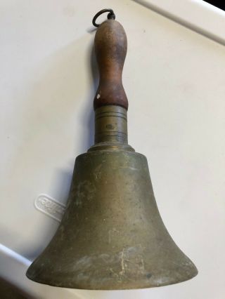 School Bell Vintage Antique With Wood Handle Brass