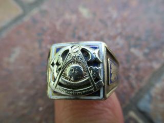 Vintage 14k White Gold Masonic Ring,  1932,  9.  2 Gtw; S= 10.  5