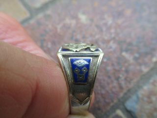 Vintage 14K White Gold Masonic Ring,  1932,  9.  2 gtw; S= 10.  5 3