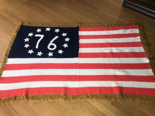 Vtg Afghan Blanket Crochet America Flag Usa 1976 Patrotic Handmade Bicentennial