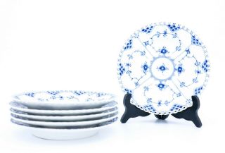 6 Plates 1086 - Blue Fluted - Royal Copenhagen - Full Lace - 1:st Quality