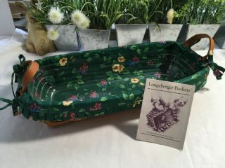 Longaberger 1995 Combo Small Flower Pot Basket & Emerald Vine Liner & Protector