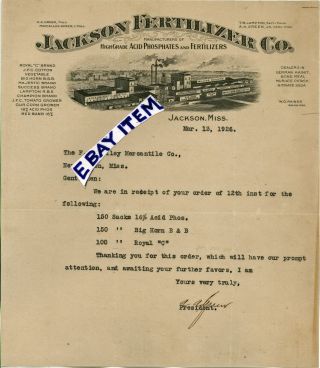 1926 Letterhead Mississippi Jackson Fertilizer Company A Green Tb Lampton Raines