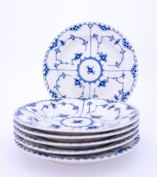 6 Dinner Plates 1084 - Blue Fluted Royal Copenhagen - Full Lace - 1:st Quality